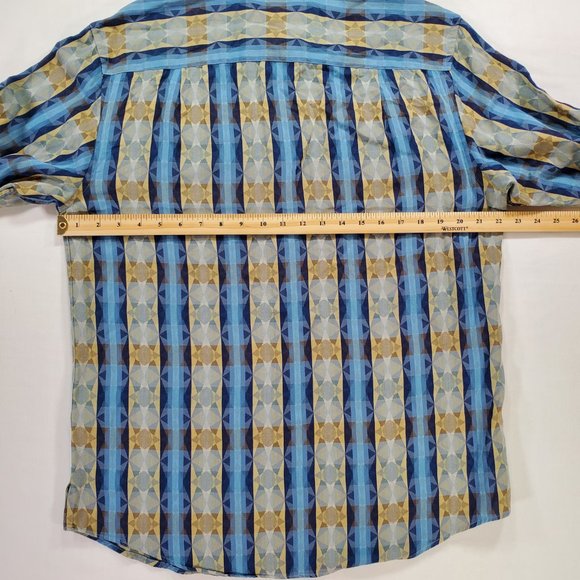 Jhane Barnes Shirt Men Medium Blue Geometric Casual Button Down Designer Vintage - Picture 13 of 16